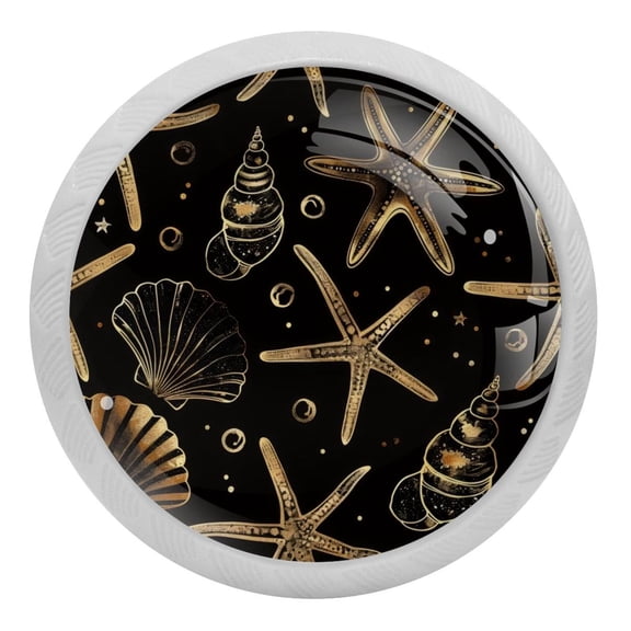 PhooArto Golden Starfish Shell Pattern 4 PCS Crystal Glass Cabinet Knobs, Drawer Kitchen Cabinets Dresser Cupboard Wardrobe Pulls Handle - Glowing in the Dark
