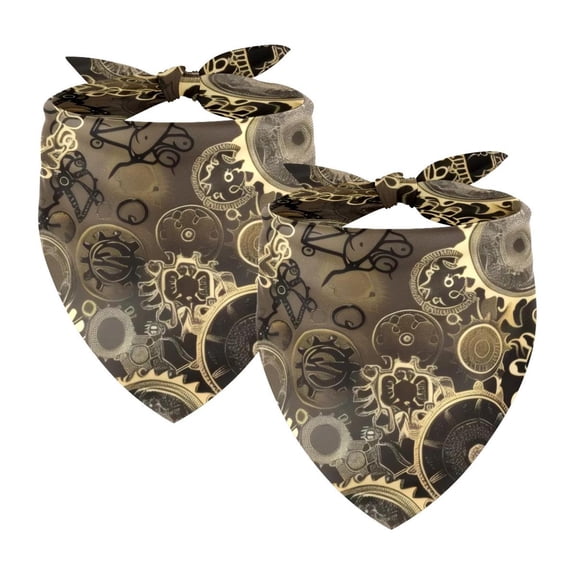PhooArto Golden Steampunk Pattern Dog Bandanas, 2 Pack Soft Washable Pet Scarf Triangle for Large Dogs Puppies and Cats