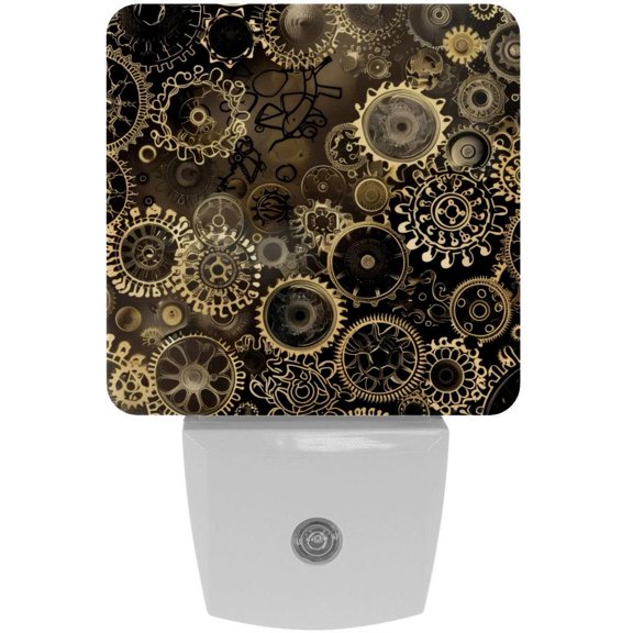 PhooArto Golden Steampunk Pattern Plug in LED Night Light Auto Sensor Dusk to Dawn Decorative Night for Bedroom, Bathroom, Kitchen, Hallway, Stairs, Baby's Room, Energy Saving