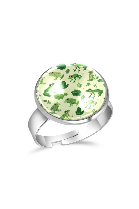 Green Animals Frog Pattern Stainless Steel Rings for Women, Open Adjustable Ring Promise Ring Jewelry Gifts