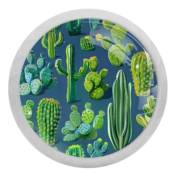 PhooArto Green Cactus Pattern 4 PCS Crystal Glass Cabinet Knobs, Drawer Kitchen Cabinets Dresser Cupboard Wardrobe Pulls Handle - Glowing in the Dark