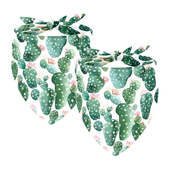 PhooArto Green Cactus Pattern Dog Bandanas, 2 Pack Soft Washable Pet Scarf Triangle for Large Dogs Puppies and Cats