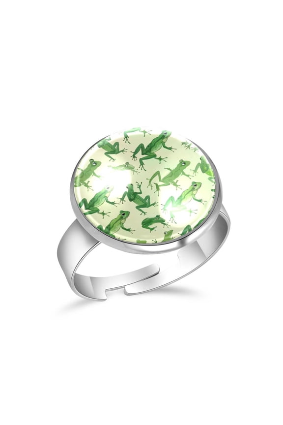 Green Frog Pattern Stainless Steel Rings for Women, Open Adjustable Ring Promise Ring Jewelry Gifts