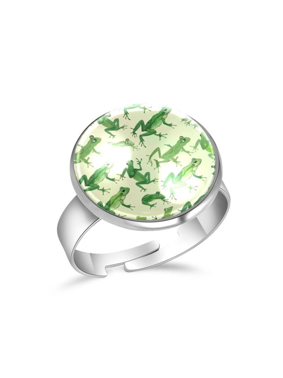 Green Frog Pattern Stainless Steel Rings for Women, Open Adjustable Ring Promise Ring Jewelry Gifts