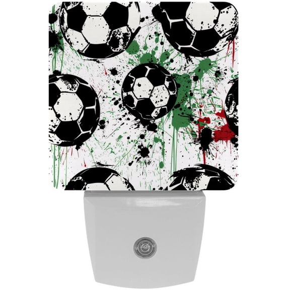 PhooArto Grunge Splashes Soccer Pattern Plug in LED Night Light Auto Sensor Dusk to Dawn Decorative Night for Bedroom, Bathroom, Kitchen, Hallway, Stairs, Baby's Room, Energy Saving