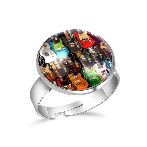 PhooArto Guitars Color Pattern Stainless Steel Rings for Women, Open Adjustable Ring Promise Ring Jewelry Gifts