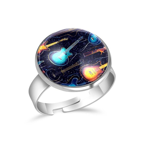 PhooArto Guitars Galaxy Pattern Stainless Steel Rings for Women, Open Adjustable Ring Promise Ring Jewelry Gifts