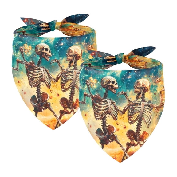 PhooArto Happy Dancing Skeletons Galaxy Dog Bandanas, 2 Pack Soft Washable Pet Scarf Triangle for Large Dogs Puppies and Cats