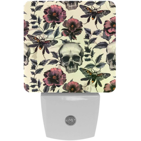 PhooArto Hawk Moth Flower Skull Patterns Plug in LED Night Light Auto Sensor Dusk to Dawn Decorative Night for Bedroom, Bathroom, Kitchen, Hallway, Stairs, Baby's Room, Energy Saving