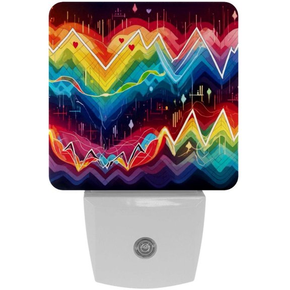 PhooArto Heart Beat Colorful Pattern Plug in LED Night Light Auto Sensor Dusk to Dawn Decorative Night for Bedroom, Bathroom, Kitchen, Hallway, Stairs, Baby's Room, Energy Saving