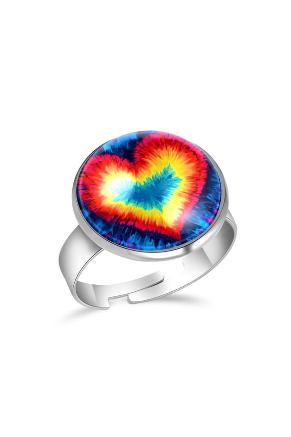 Heart Tie Dye Stainless Steel Rings for Women, Open Adjustable Ring Promise Ring Jewelry Gifts