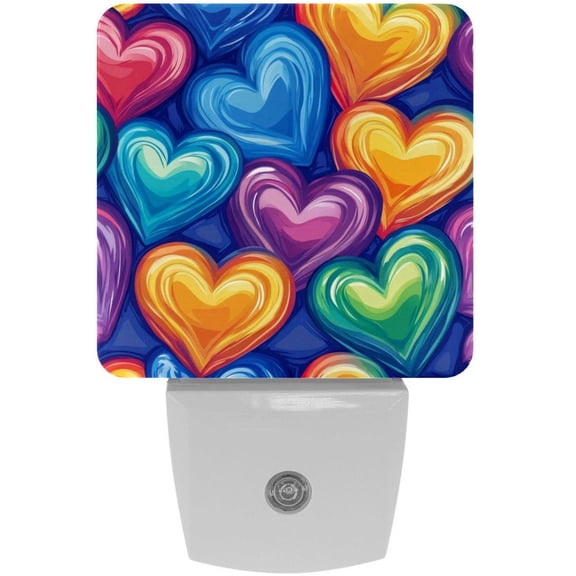 PhooArto Hearts Rainbow Patterns Plug in LED Night Light Auto Sensor Dusk to Dawn Decorative Night for Bedroom, Bathroom, Kitchen, Hallway, Stairs, Baby's Room, Energy Saving