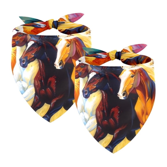 PhooArto Horses Painting Colorful Sky Dog Bandanas, 2 Pack Soft Washable Pet Scarf Triangle for Large Dogs Puppies and Cats
