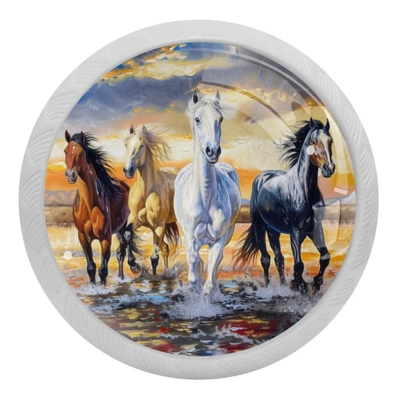 PhooArto Horses Sea Painting 4 PCS Crystal Glass Cabinet Knobs, Drawer Kitchen Cabinets Dresser Cupboard Wardrobe Pulls Handle - Glowing in the Dark