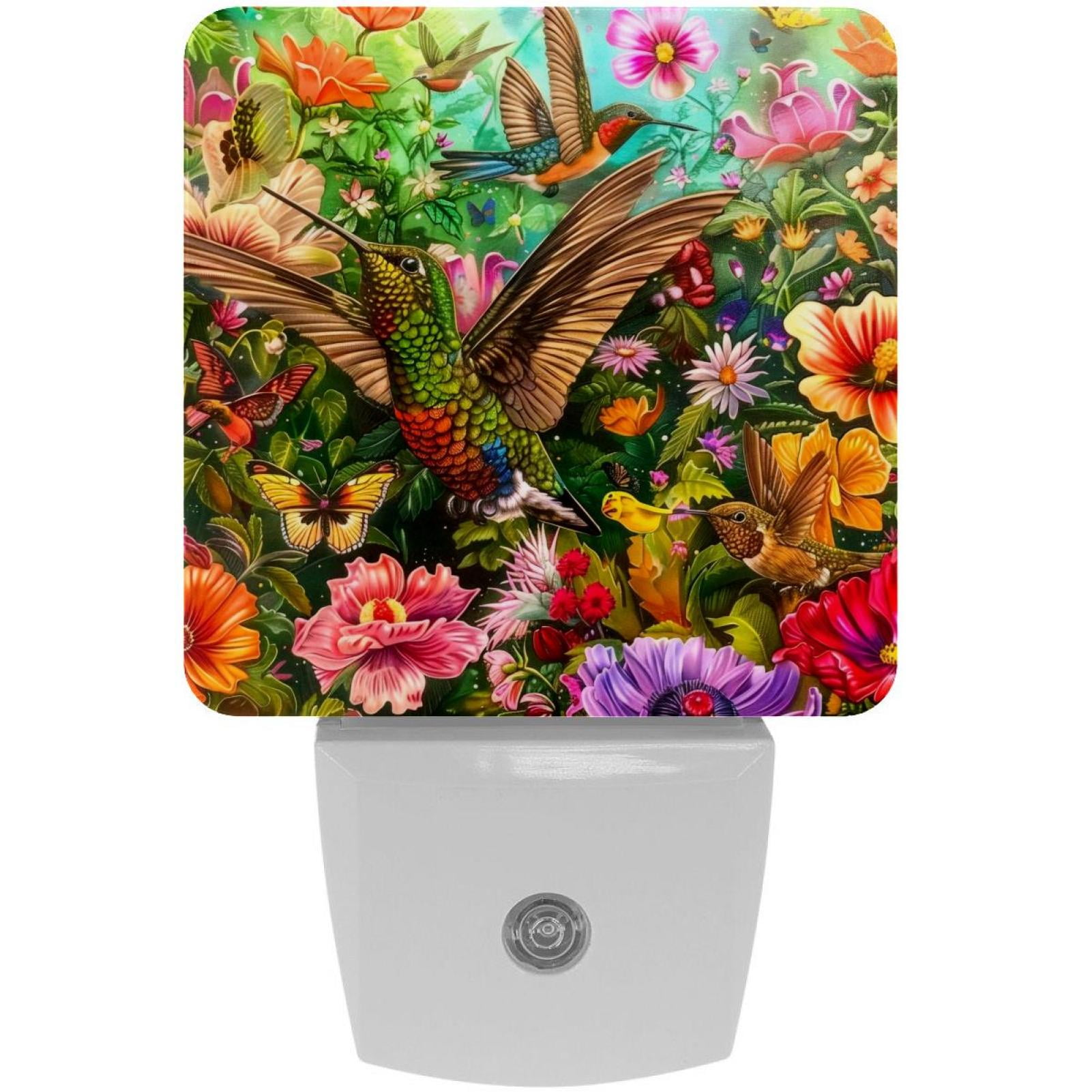 PhooArto Hummingbird Flower Painting Plug in LED Night Light Auto Sensor Dusk to Dawn Decorative Night for Bedroom, Bathroom, Kitchen, Hallway, Stairs, Baby's Room, Energy Saving