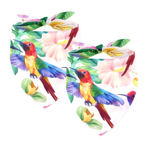 PhooArto Hummingbird Flowers Watercolor Pattern Dog Bandanas, 2 Pack Soft Washable Pet Scarf Triangle for Large Dogs Puppies and Cats