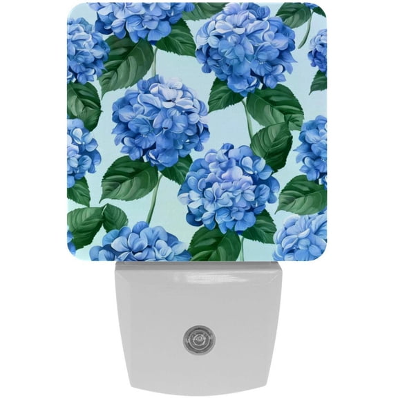 PhooArto Hydrangeas Blue Floral Pattern Plug in LED Night Light Auto Sensor Dusk to Dawn Decorative Night for Bedroom, Bathroom, Kitchen, Hallway, Stairs, Baby's Room, Energy Saving