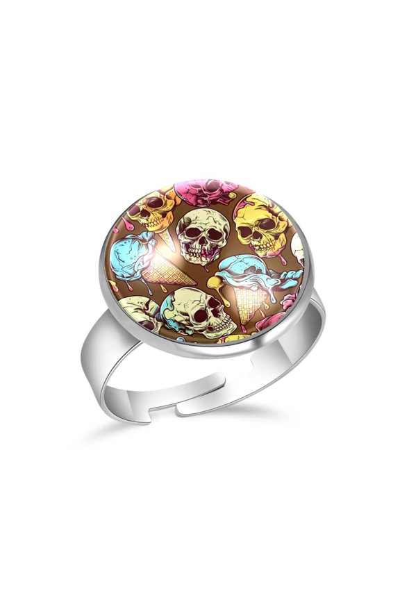 Ice Cream Skull Patterns Stainless Steel Rings for Women, Open Adjustable Ring Promise Ring Jewelry Gifts