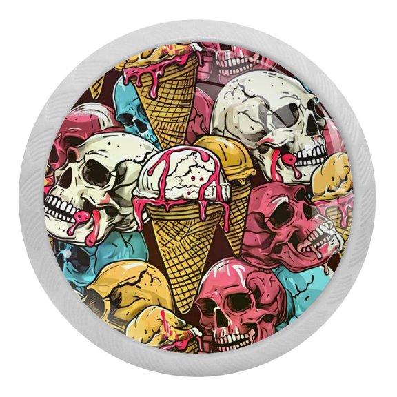 PhooArto Ice Cream Skulls Pattern 4 PCS Crystal Glass Cabinet Knobs, Drawer Kitchen Cabinets Dresser Cupboard Wardrobe Pulls Handle - Glowing in the Dark