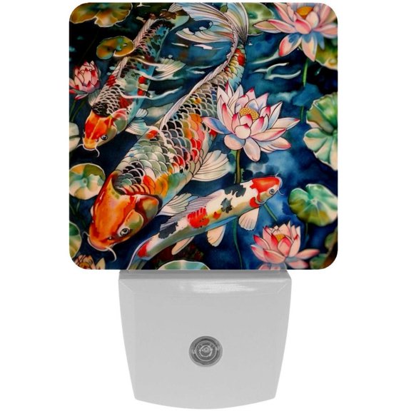 PhooArto Japanese Koi Fish Lotus Plug in LED Night Light Auto Sensor Dusk to Dawn Decorative Night for Bedroom, Bathroom, Kitchen, Hallway, Stairs, Baby's Room, Energy Saving