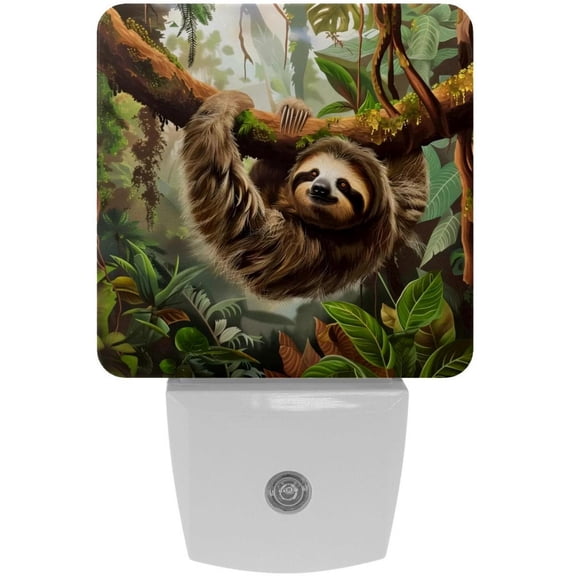 PhooArto Jungle Rainforest Sloth Plug in LED Night Light Auto Sensor Dusk to Dawn Decorative Night for Bedroom, Bathroom, Kitchen, Hallway, Stairs, Baby's Room, Energy Saving