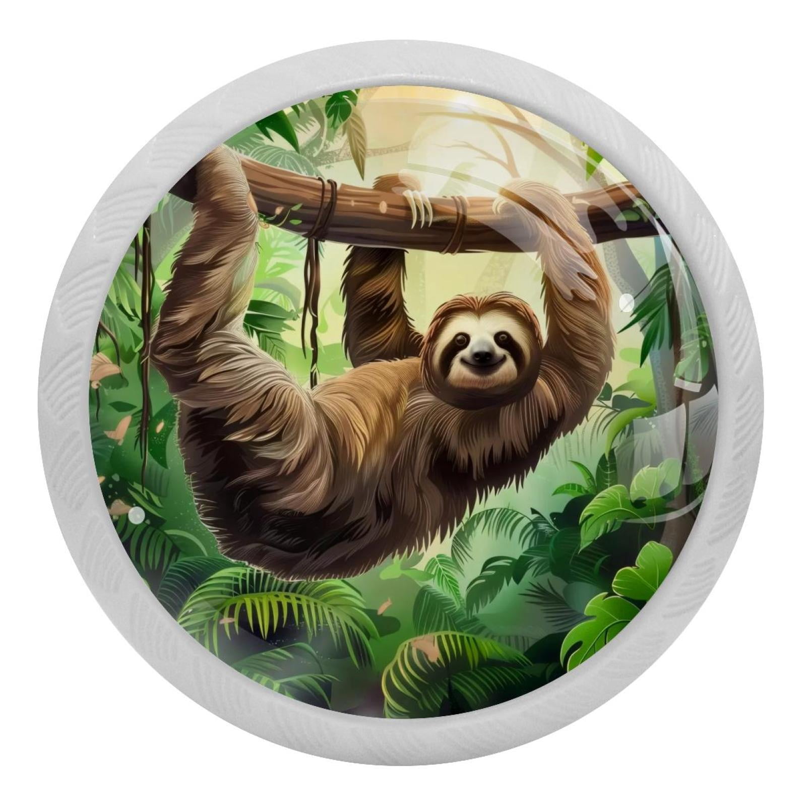 Sloth Handle PhooArto Jungle Sloth in Rainforest 4 PCS Crystal Glass Cabinet Knobs ...