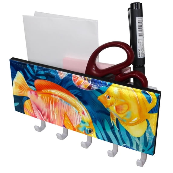PhooArto Key Holder for Wall Decorative with 5 Key Hooks, Colorful Tropical Fish Pattern Holders Wall Mount Organizer with Mail Key Rack, Self Adhesive