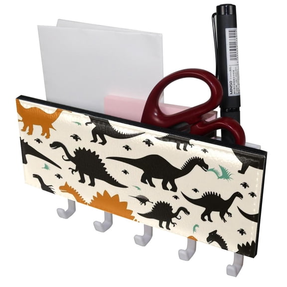 PhooArto Key Holder for Wall Decorative with 5 Key Hooks, Animal Dinosaur Silhouettes Pattern Holders Wall Mount Organizer with Mail Key Rack, Self Adhesive