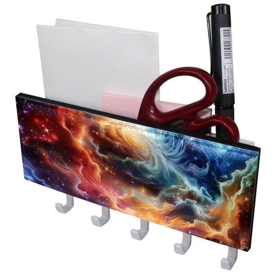 PhooArto Key Holder for Wall Decorative with 5 Key Hooks, Colorful Shining Stars Galaxy Holders Wall Mount Organizer with Mail Key Rack, Self Adhesive