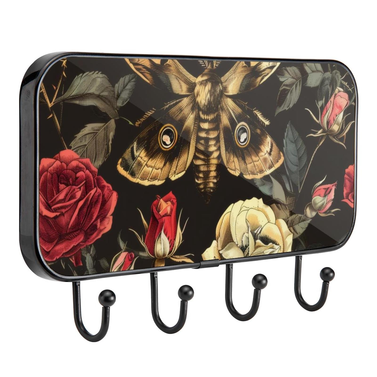Moth Key Racks PhooArto Key Holder for Wall Decorative Skull Hawk Moth Rose Flower ...