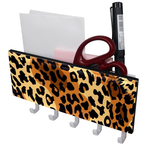 PhooArto Key Holder for Wall Decorative with 5 Key Hooks, Animal Leopard Pattern Holders Wall Mount Organizer with Mail Key Rack, Self Adhesive