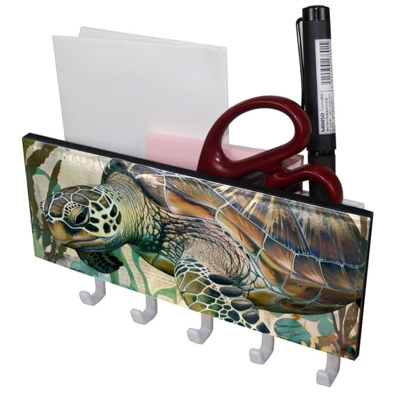 PhooArto Key Holder for Wall Decorative with 5 Key Hooks, Art Vintage Sea Turtle Holders Wall Mount Organizer with Mail Key Rack, Self Adhesive