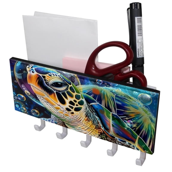 PhooArto Key Holder for Wall Decorative with 5 Key Hooks, Bubble Sea Turtle Swimming Holders Wall Mount Organizer with Mail Key Rack, Self Adhesive