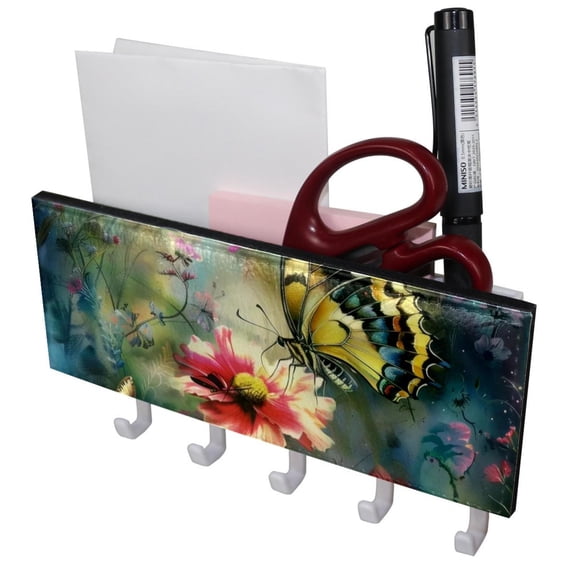 PhooArto Key Holder for Wall Decorative with 5 Key Hooks, Butterfly Flower Holders Wall Mount Organizer with Mail Key Rack, Self Adhesive
