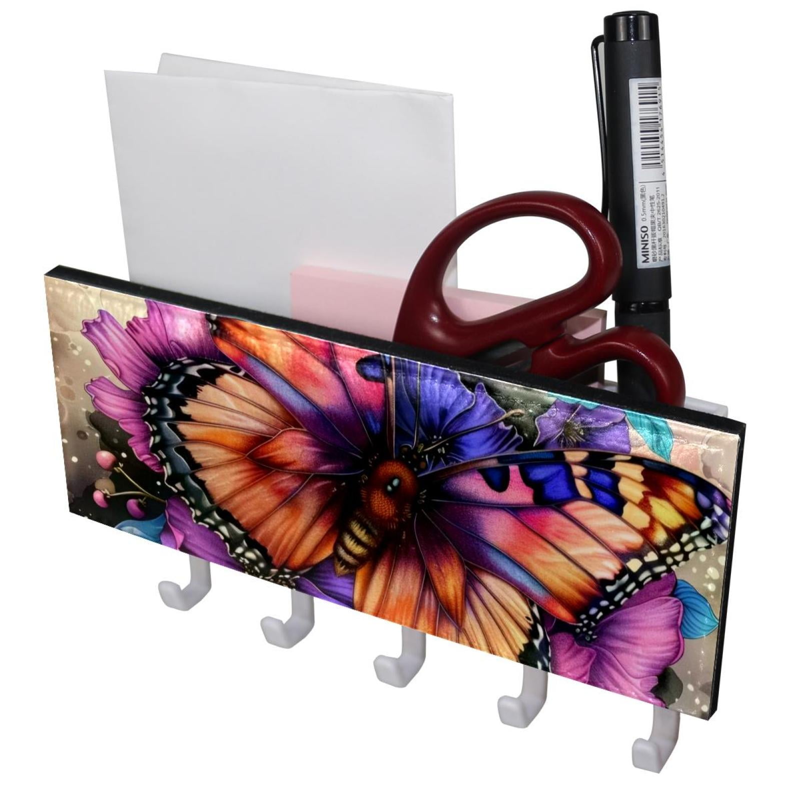 PhooArto Key Holder for Wall Decorative with 5 Key Hooks, Butterfly ...