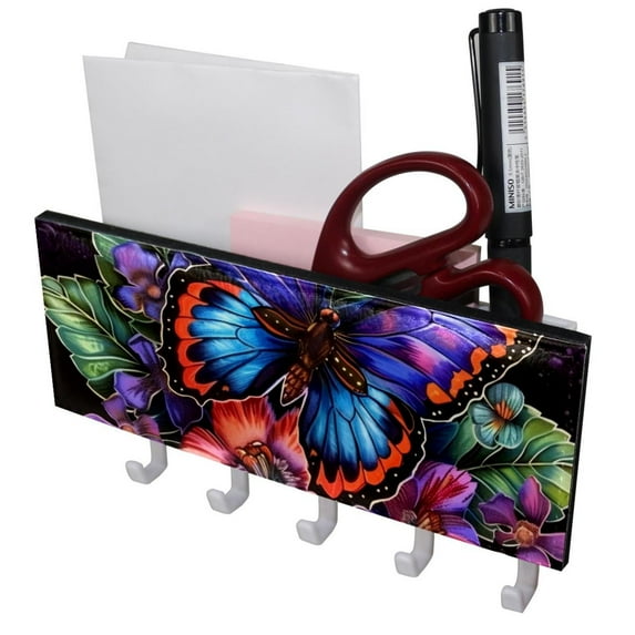 PhooArto Key Holder for Wall Decorative with 5 Key Hooks, Butterfly Flowers Holders Wall Mount Organizer with Mail Key Rack, Self Adhesive