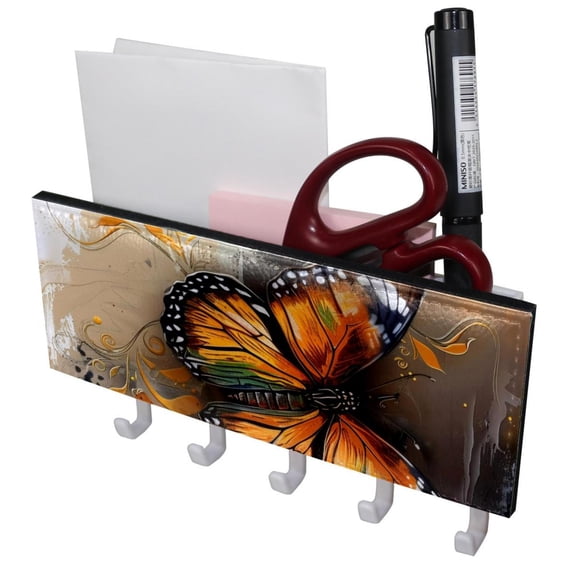 PhooArto Key Holder for Wall Decorative with 5 Key Hooks, Butterfly Oil Painting Holders Wall Mount Organizer with Mail Key Rack, Self Adhesive