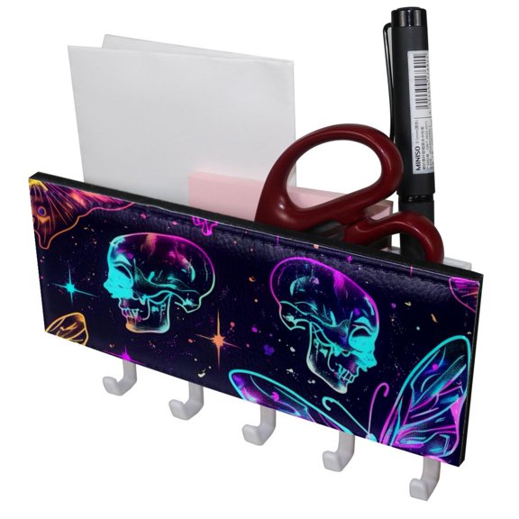 PhooArto Key Holder for Wall Decorative with 5 Key Hooks, Butterfly Skull Star Pattern Holders Wall Mount Organizer with Mail Key Rack, Self Adhesive