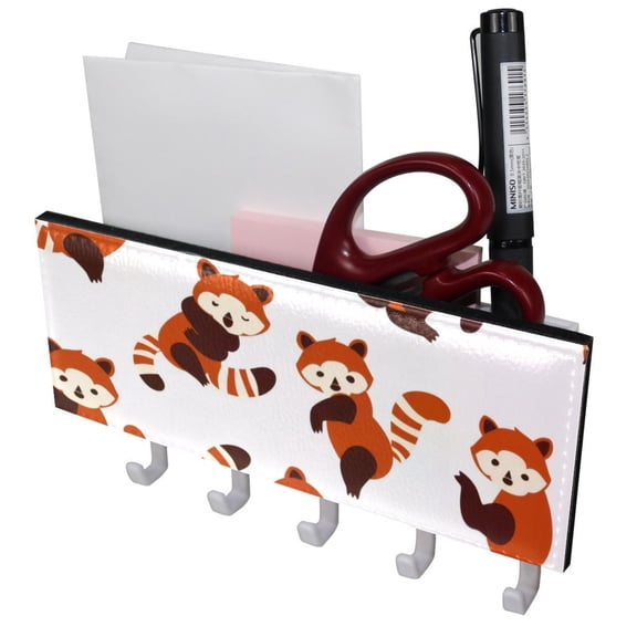 PhooArto Key Holder for Wall Decorative with 5 Key Hooks, Cartoon Red Panda Pattern Holders Wall Mount Organizer with Mail Key Rack, Self Adhesive