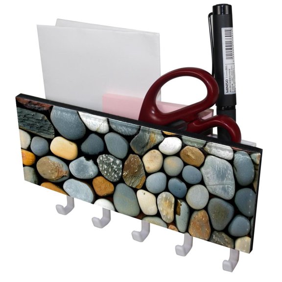 PhooArto Key Holder for Wall Decorative with 5 Key Hooks, Circle Cobblestones Pattern Holders Wall Mount Organizer with Mail Key Rack, Self Adhesive