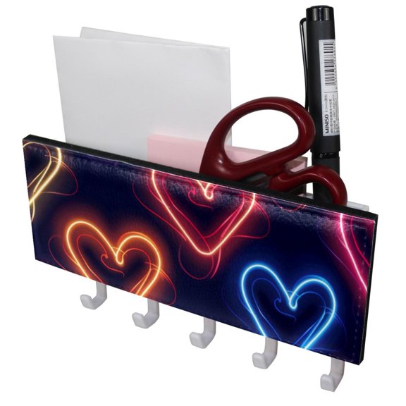 PhooArto Key Holder for Wall Decorative with 5 Key Hooks, Color Love Hearts Pattern Holders Wall Mount Organizer with Mail Key Rack, Self Adhesive