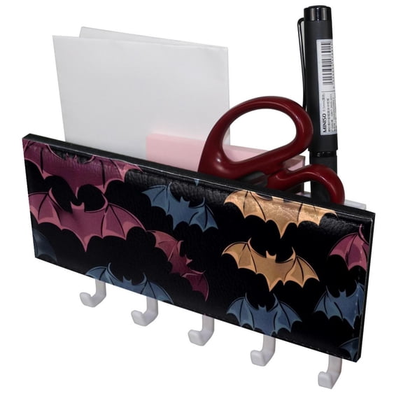 PhooArto Key Holder for Wall Decorative with 5 Key Hooks, Colorful Bats Pattern Holders Wall Mount Organizer with Mail Key Rack, Self Adhesive