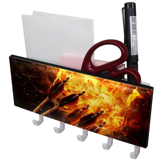 PhooArto Key Holder for Wall Decorative with 5 Key Hooks, Cool Fire and Darts Holders Wall Mount Organizer with Mail Key Rack, Self Adhesive