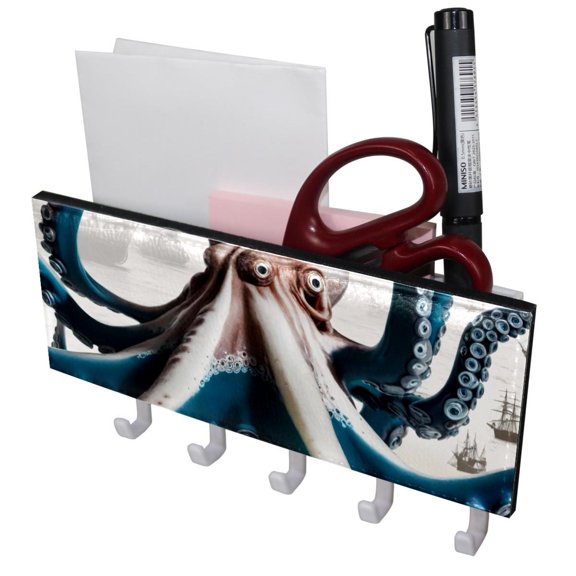 PhooArto Key Holder for Wall Decorative with 5 Key Hooks, Cool Octopus Tentacles Holders Wall Mount Organizer with Mail Key Rack, Self Adhesive