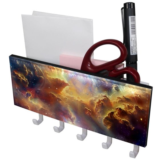 PhooArto Key Holder for Wall Decorative with 5 Key Hooks, Cosmic Galaxy Shining Stars Holders Wall Mount Organizer with Mail Key Rack, Self Adhesive