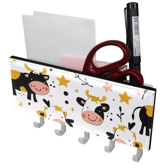 PhooArto Key Holder for Wall Decorative with 5 Key Hooks, Cows Flower Star Pattern Holders Wall Mount Organizer with Mail Key Rack, Self Adhesive