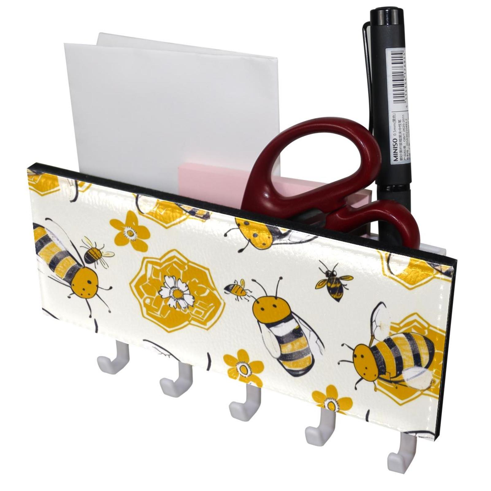 PhooArto Key Holder for Wall Decorative with 5 Key Hooks, Cute Bees ...