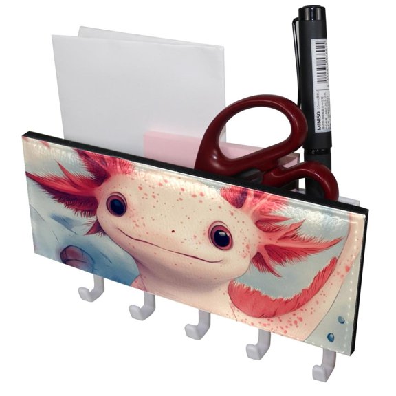 PhooArto Key Holder for Wall Decorative with 5 Key Hooks, Cute Cartoon Axolotl Pattern Holders Wall Mount Organizer with Mail Key Rack, Self Adhesive