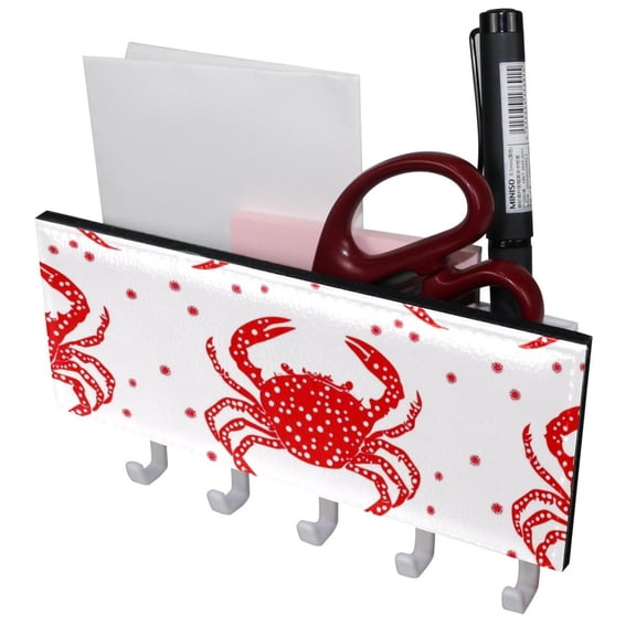 PhooArto Key Holder for Wall Decorative with 5 Key Hooks, Cute Crabs Red Dot Pattern Holders Wall Mount Organizer with Mail Key Rack, Self Adhesive