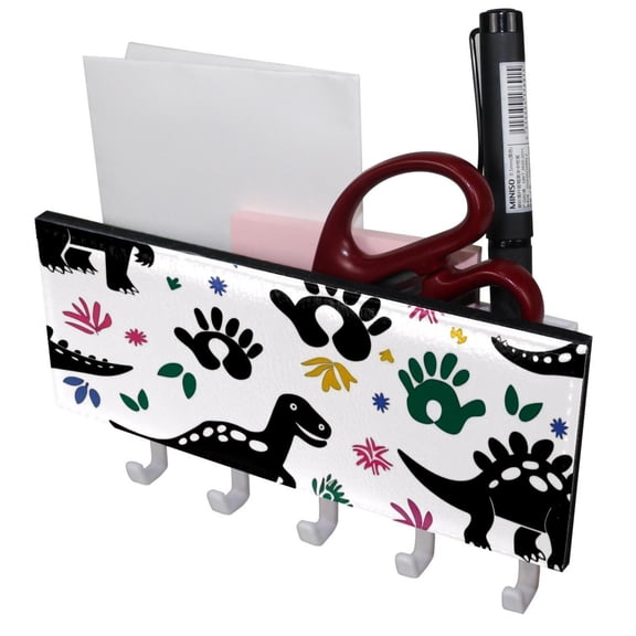 PhooArto Key Holder for Wall Decorative with 5 Key Hooks, Cute Dinosaurs Paws Pattern Holders Wall Mount Organizer with Mail Key Rack, Self Adhesive